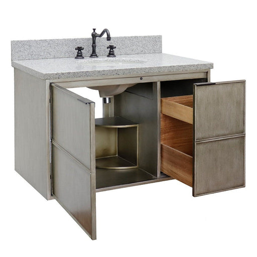 Bellaterra Home Scandi 37" 1-Door 2-Drawer Linen Brown Wall-Mount Vanity Set With Ceramic Undermount Oval Sink and Gray Granite Top - Luxe Vanity & Tub