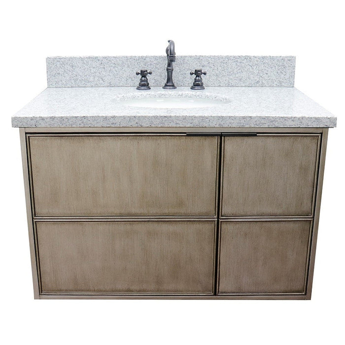 Bellaterra Home Scandi 37" 1-Door 2-Drawer Linen Brown Wall-Mount Vanity Set With Ceramic Undermount Oval Sink and Gray Granite Top - Luxe Vanity & Tub