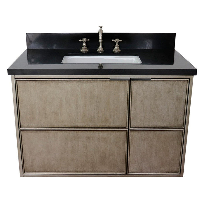 Bellaterra Home Scandi 37" 1-Door 2-Drawer Linen Brown Wall-Mount Vanity Set With Ceramic Undermount Rectangular Sink and Black Galaxy Top - Luxe Vanity & Tub