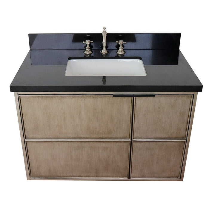 Bellaterra Home Scandi 37" 1-Door 2-Drawer Linen Brown Wall-Mount Vanity Set With Ceramic Undermount Rectangular Sink and Black Galaxy Top - Luxe Vanity & Tub