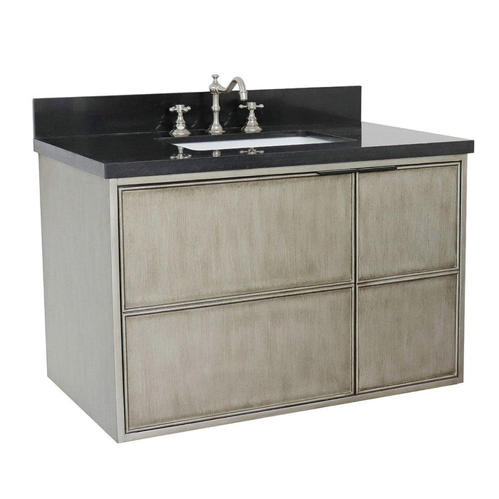 Bellaterra Home Scandi 37" 1-Door 2-Drawer Linen Brown Wall-Mount Vanity Set With Ceramic Undermount Rectangular Sink and Black Galaxy Top - Luxe Vanity & Tub