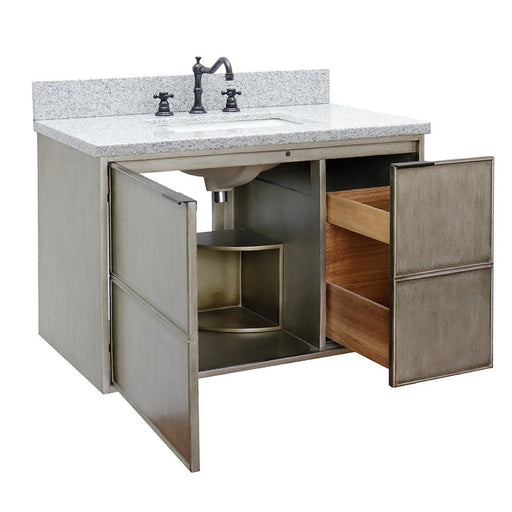 Bellaterra Home Scandi 37" 1-Door 2-Drawer Linen Brown Wall-Mount Vanity Set With Ceramic Undermount Rectangular Sink and Gray Granite Top - Luxe Vanity & Tub