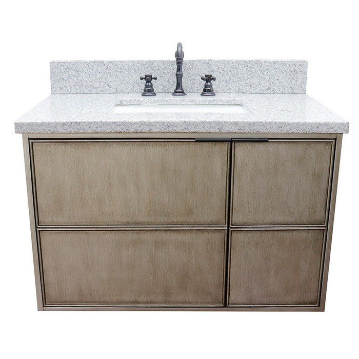 Bellaterra Home Scandi 37" 1-Door 2-Drawer Linen Brown Wall-Mount Vanity Set With Ceramic Undermount Rectangular Sink and Gray Granite Top - Luxe Vanity & Tub