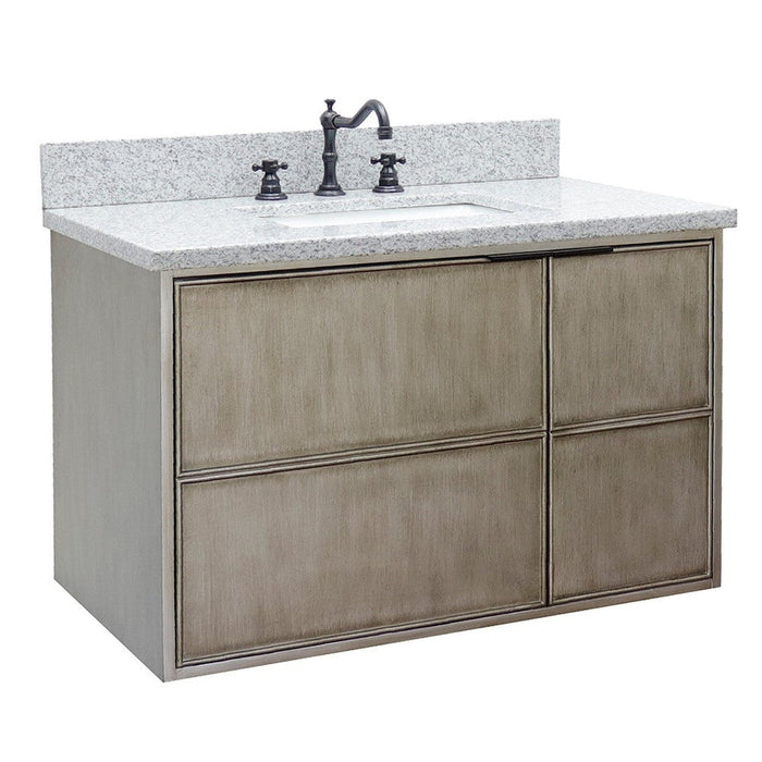 Bellaterra Home Scandi 37" 1-Door 2-Drawer Linen Brown Wall-Mount Vanity Set With Ceramic Undermount Rectangular Sink and Gray Granite Top - Luxe Vanity & Tub