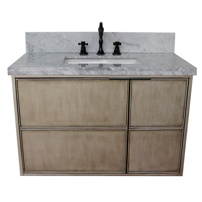 Bellaterra Home Scandi 37" 1-Door 2-Drawer Linen Brown Wall-Mount Vanity Set With Ceramic Undermount Rectangular Sink and White Carrara Marble Top - Luxe Vanity & Tub