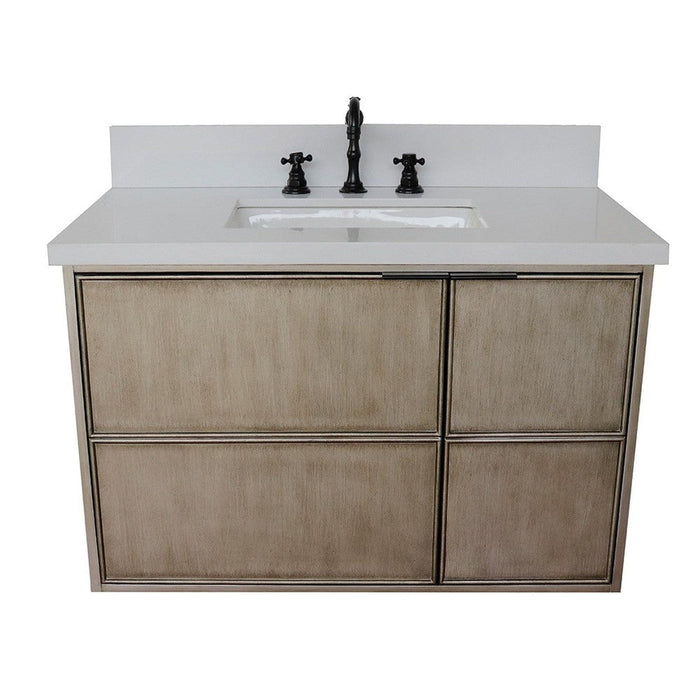 Bellaterra Home Scandi 37" 1-Door 2-Drawer Linen Brown Wall-Mount Vanity Set With Ceramic Undermount Rectangular Sink and White Quartz Top - Luxe Vanity & Tub