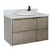 Bellaterra Home Scandi 37" 1-Door 2-Drawer Linen Brown Wall-Mount Vanity Set With Ceramic Vessel Sink and White Quartz Top - Luxe Vanity & Tub