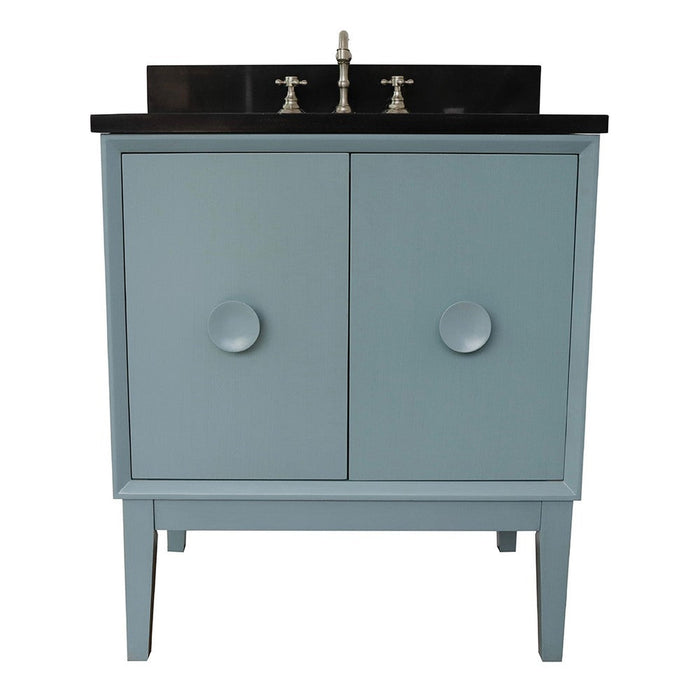 Bellaterra Home Stora 31" 2-Door 1-Drawer Aqua Blue Freestanding Vanity Set With Ceramic Undermount Oval Sink and Black Galaxy Top - Luxe Vanity & Tub