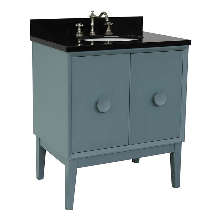 Bellaterra Home Stora 31" 2-Door 1-Drawer Aqua Blue Freestanding Vanity Set With Ceramic Undermount Oval Sink and Black Galaxy Top - Luxe Vanity & Tub