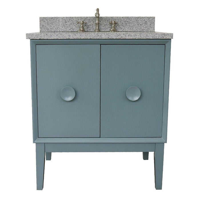 Bellaterra Home Stora 31" 2-Door 1-Drawer Aqua Blue Freestanding Vanity Set With Ceramic Undermount Oval Sink and Gray Granite Top - Luxe Vanity & Tub