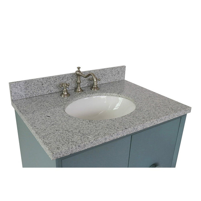 Bellaterra Home Stora 31" 2-Door 1-Drawer Aqua Blue Freestanding Vanity Set With Ceramic Undermount Oval Sink and Gray Granite Top - Luxe Vanity & Tub