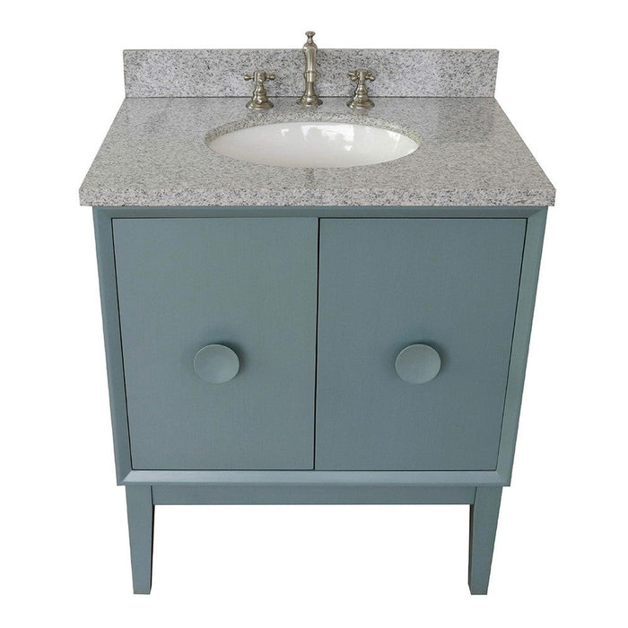 Bellaterra Home Stora 31" 2-Door 1-Drawer Aqua Blue Freestanding Vanity Set With Ceramic Undermount Oval Sink and Gray Granite Top - Luxe Vanity & Tub