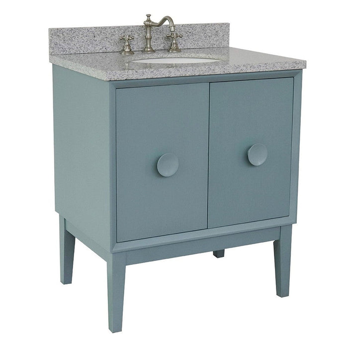 Bellaterra Home Stora 31" 2-Door 1-Drawer Aqua Blue Freestanding Vanity Set With Ceramic Undermount Oval Sink and Gray Granite Top - Luxe Vanity & Tub