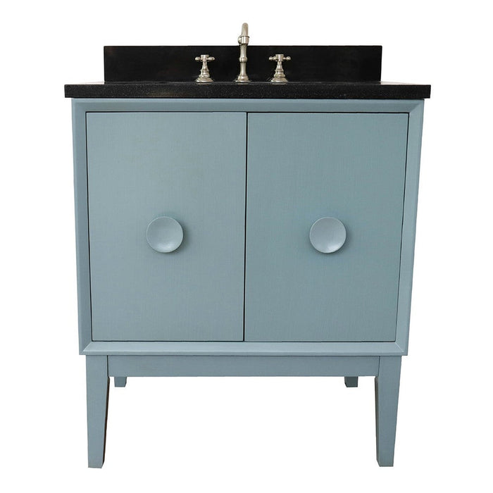 Bellaterra Home Stora 31" 2-Door 1-Drawer Aqua Blue Freestanding Vanity Set With Ceramic Undermount Rectangular Sink and Black Galaxy Top - Luxe Vanity & Tub