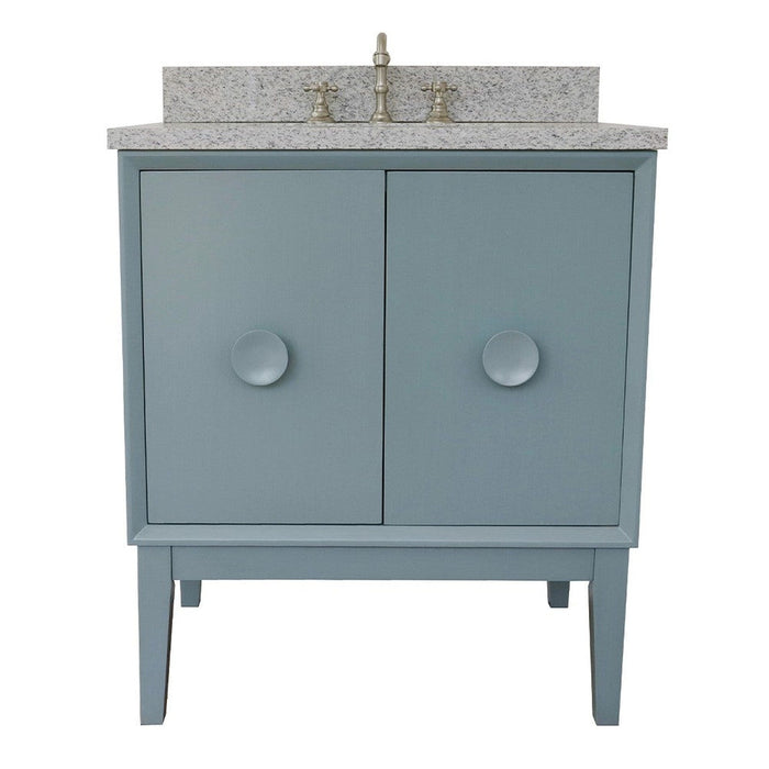 Bellaterra Home Stora 31" 2-Door 1-Drawer Aqua Blue Freestanding Vanity Set With Ceramic Undermount Rectangular Sink and Gray Granite Top - Luxe Vanity & Tub