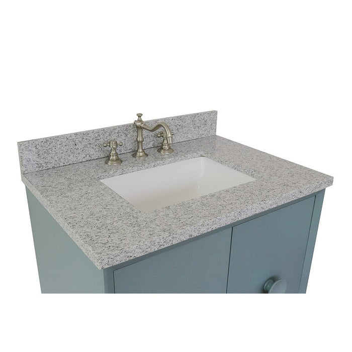 Bellaterra Home Stora 31" 2-Door 1-Drawer Aqua Blue Freestanding Vanity Set With Ceramic Undermount Rectangular Sink and Gray Granite Top - Luxe Vanity & Tub