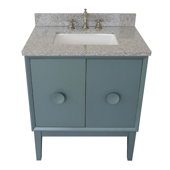 Bellaterra Home Stora 31" 2-Door 1-Drawer Aqua Blue Freestanding Vanity Set With Ceramic Undermount Rectangular Sink and Gray Granite Top - Luxe Vanity & Tub