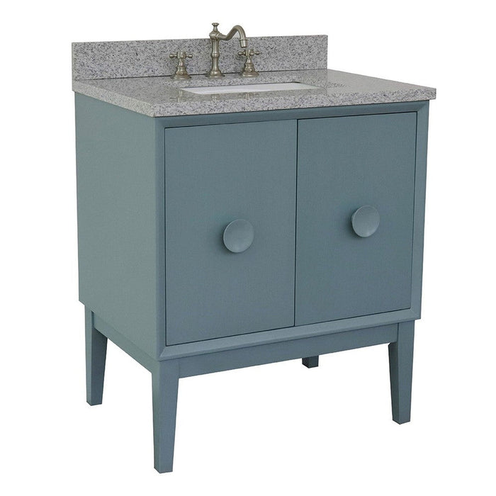 Bellaterra Home Stora 31" 2-Door 1-Drawer Aqua Blue Freestanding Vanity Set With Ceramic Undermount Rectangular Sink and Gray Granite Top - Luxe Vanity & Tub