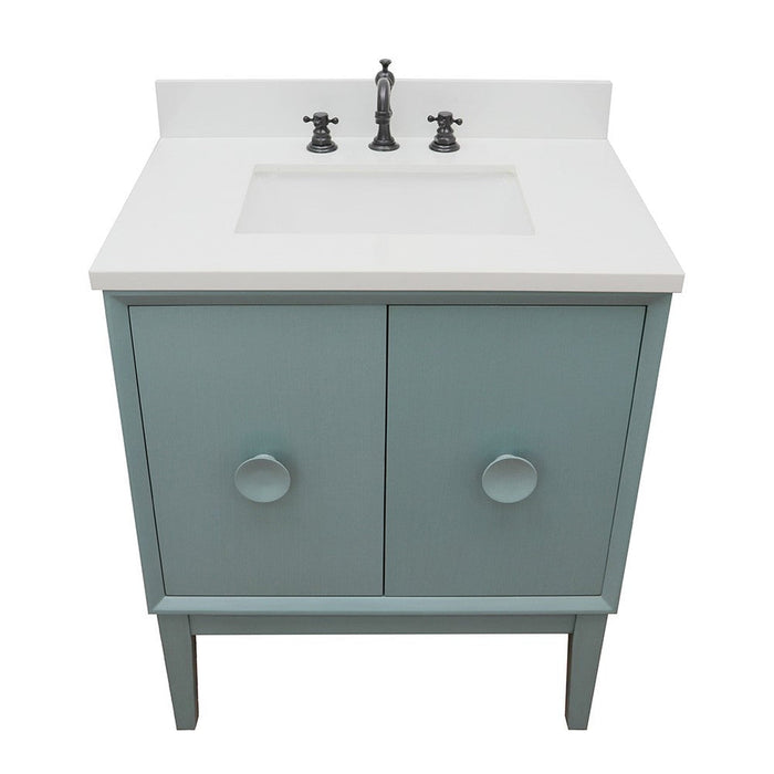 Bellaterra Home Stora 31" 2-Door 1-Drawer Aqua Blue Freestanding Vanity Set With Ceramic Undermount Rectangular Sink and White Quartz Top - Luxe Vanity & Tub