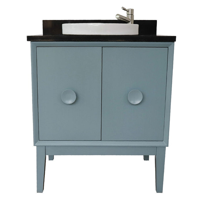 Bellaterra Home Stora 31" 2-Door 1-Drawer Aqua Blue Freestanding Vanity Set With Ceramic Vessel Sink and Black Galaxy Top - Luxe Vanity & Tub