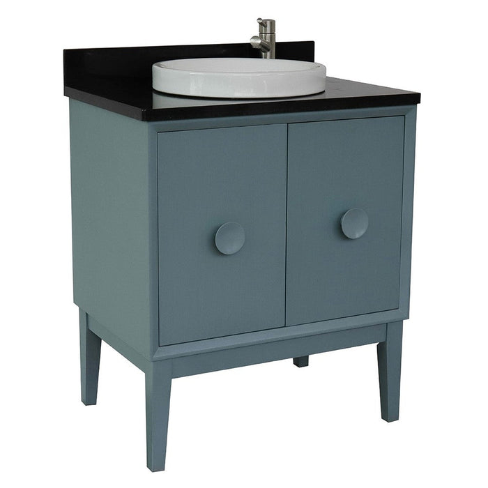 Bellaterra Home Stora 31" 2-Door 1-Drawer Aqua Blue Freestanding Vanity Set With Ceramic Vessel Sink and Black Galaxy Top - Luxe Vanity & Tub