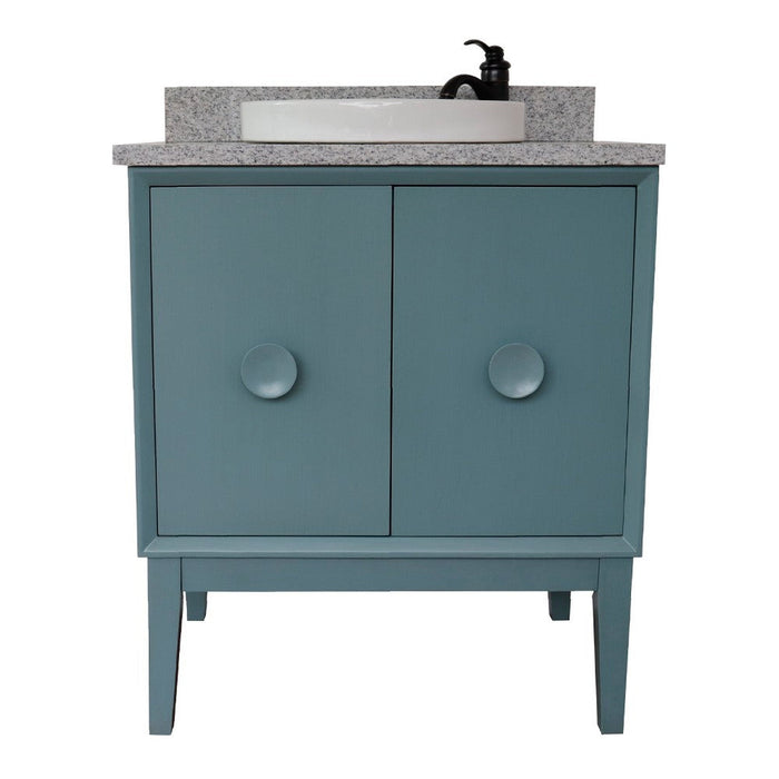 Bellaterra Home Stora 31" 2-Door 1-Drawer Aqua Blue Freestanding Vanity Set With Ceramic Vessel Sink and Gray Granite Top - Luxe Vanity & Tub