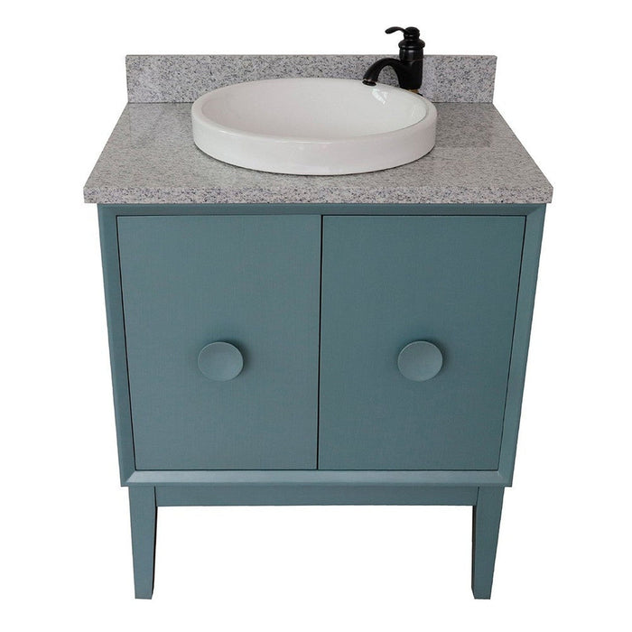 Bellaterra Home Stora 31" 2-Door 1-Drawer Aqua Blue Freestanding Vanity Set With Ceramic Vessel Sink and Gray Granite Top - Luxe Vanity & Tub