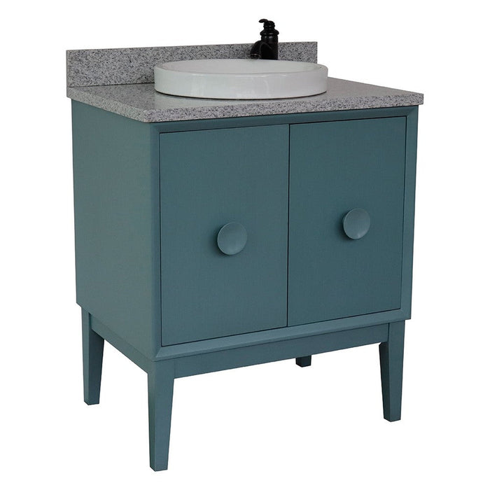 Bellaterra Home Stora 31" 2-Door 1-Drawer Aqua Blue Freestanding Vanity Set With Ceramic Vessel Sink and Gray Granite Top - Luxe Vanity & Tub