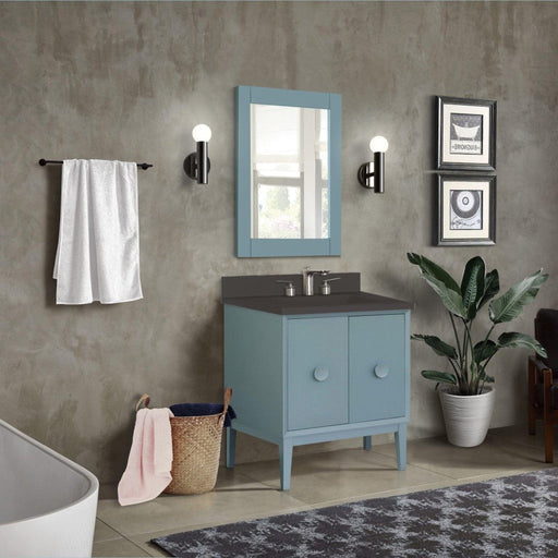 Bellaterra Home Stora 31" 2-Door 1-Drawer Aqua Blue Freestanding Vanity Set With Concrete Integrated Rectangular Ramp Sink and Black Concrete Top