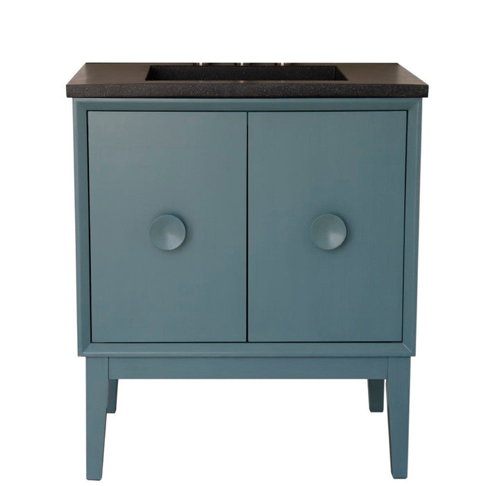 Bellaterra Home Stora 31" 2-Door 1-Drawer Aqua Blue Freestanding Vanity Set With Concrete Integrated Rectangular Ramp Sink and Black Concrete Top - Luxe Vanity & Tub