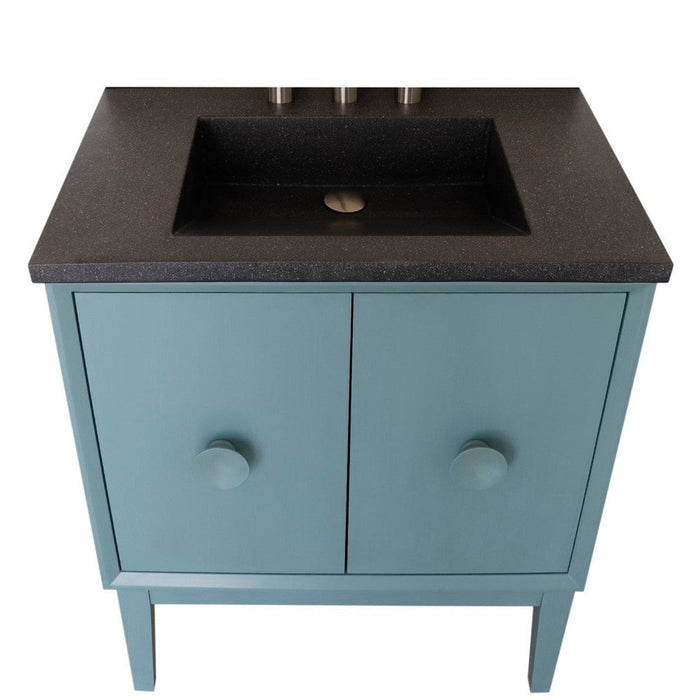 Bellaterra Home Stora 31" 2-Door 1-Drawer Aqua Blue Freestanding Vanity Set With Concrete Integrated Rectangular Ramp Sink and Black Concrete Top - Luxe Vanity & Tub