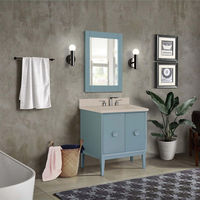 Bellaterra Home Stora 31" 2-Door 1-Drawer Aqua Blue Freestanding Vanity Set With Concrete Integrated Rectangular Ramp Sink and Gray Concrete Top