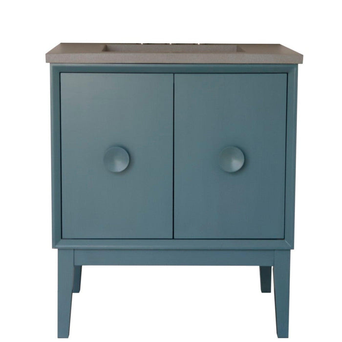 Bellaterra Home Stora 31" 2-Door 1-Drawer Aqua Blue Freestanding Vanity Set With Concrete Integrated Rectangular Ramp Sink and Gray Concrete Top - Luxe Vanity & Tub