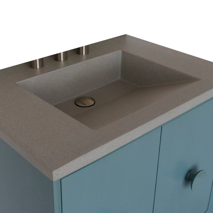 Bellaterra Home Stora 31" 2-Door 1-Drawer Aqua Blue Freestanding Vanity Set With Concrete Integrated Rectangular Ramp Sink and Gray Concrete Top - Luxe Vanity & Tub