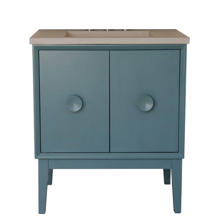 Bellaterra Home Stora 31" 2-Door 1-Drawer Aqua Blue Freestanding Vanity Set With Concrete Integrated Rectangular Ramp Sink and White Concrete Top - Luxe Vanity & Tub