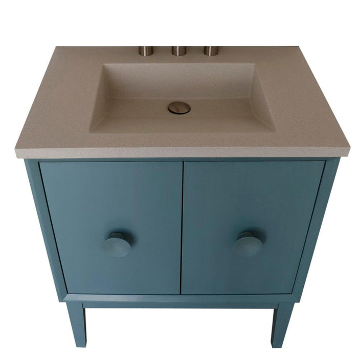 Bellaterra Home Stora 31" 2-Door 1-Drawer Aqua Blue Freestanding Vanity Set With Concrete Integrated Rectangular Ramp Sink and White Concrete Top - Luxe Vanity & Tub