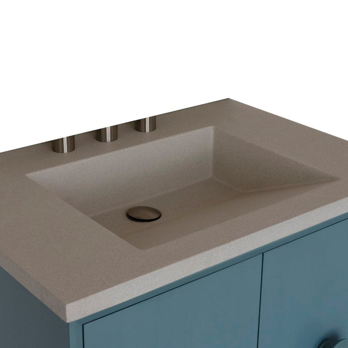 Bellaterra Home Stora 31" 2-Door 1-Drawer Aqua Blue Freestanding Vanity Set With Concrete Integrated Rectangular Ramp Sink and White Concrete Top - Luxe Vanity & Tub