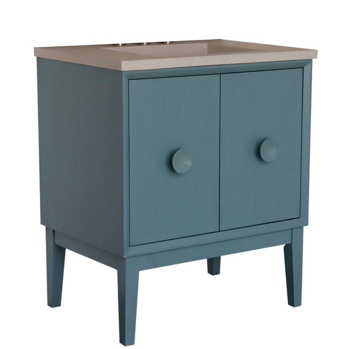 Bellaterra Home Stora 31" 2-Door 1-Drawer Aqua Blue Freestanding Vanity Set With Concrete Integrated Rectangular Ramp Sink and White Concrete Top - Luxe Vanity & Tub