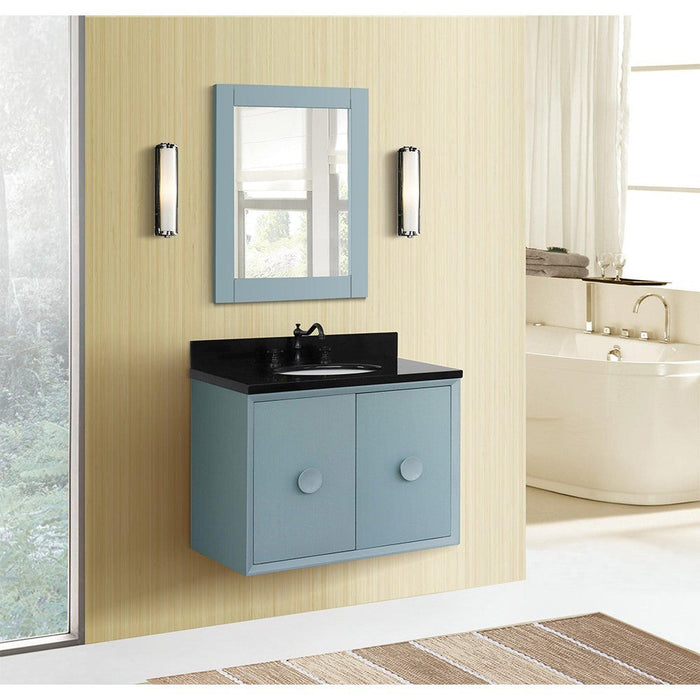 Bellaterra Home Stora 31" 2-Door 1-Drawer Aqua Blue Wall-Mount Vanity Set With Ceramic Undermount Oval Sink and Black Galaxy Top