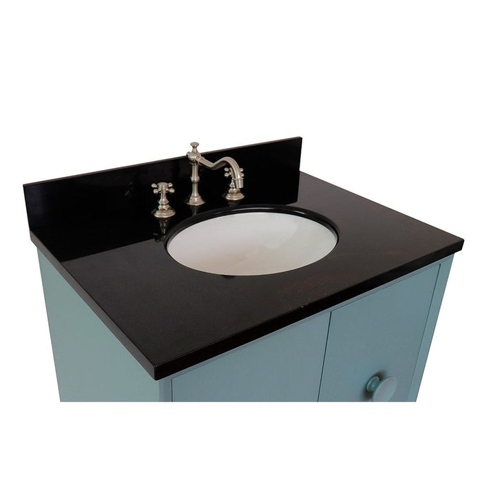 Bellaterra Home Stora 31" 2-Door 1-Drawer Aqua Blue Wall-Mount Vanity Set With Ceramic Undermount Oval Sink and Black Galaxy Top - Luxe Vanity & Tub