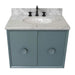 Bellaterra Home Stora 31" 2-Door 1-Drawer Aqua Blue Wall-Mount Vanity Set With Ceramic Undermount Oval Sink and White Carrara Marble Top - Luxe Vanity & Tub