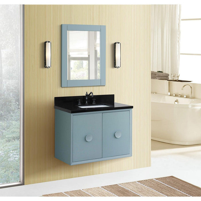 Bellaterra Home Stora 31" 2-Door 1-Drawer Aqua Blue Wall-Mount Vanity Set With Ceramic Undermount Rectangular Sink and Black Galaxy Top