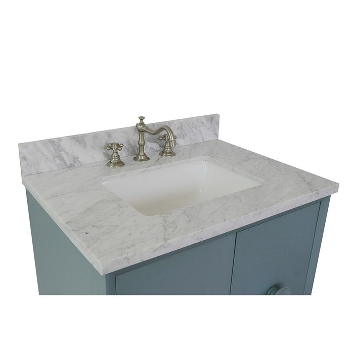 Bellaterra Home Stora 31" 2-Door 1-Drawer Aqua Blue Wall-Mount Vanity Set With Ceramic Undermount Rectangular Sink and White Carrara Marble Top - Luxe Vanity & Tub