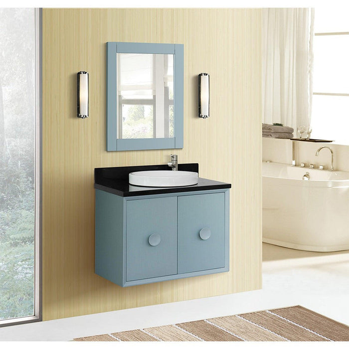 Bellaterra Home Stora 31" 2-Door 1-Drawer Aqua Blue Wall-Mount Vanity Set With Ceramic Vessel Sink and Black Galaxy Top