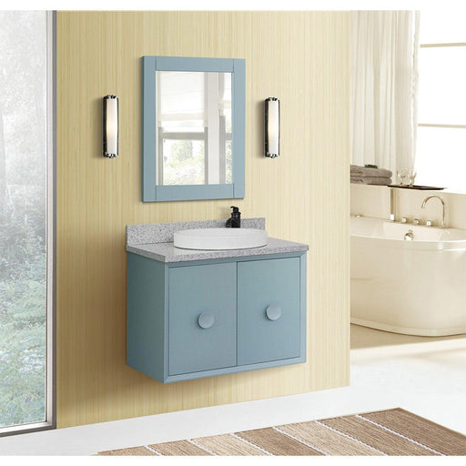 Bellaterra Home Stora 31" 2-Door 1-Drawer Aqua Blue Wall-Mount Vanity Set With Ceramic Vessel Sink and Gray Granite Top