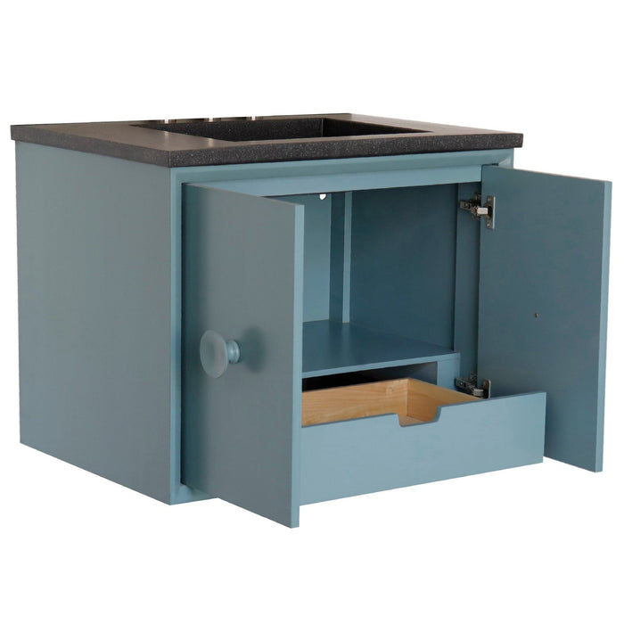 Bellaterra Home Stora 31" 2-Door 1-Drawer Aqua Blue Wall-Mount Vanity Set With Concrete Integrated Rectangular Ramp Sink and Black Concrete Top - Luxe Vanity & Tub