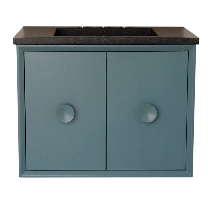 Bellaterra Home Stora 31" 2-Door 1-Drawer Aqua Blue Wall-Mount Vanity Set With Concrete Integrated Rectangular Ramp Sink and Black Concrete Top - Luxe Vanity & Tub