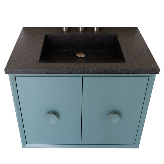 Bellaterra Home Stora 31" 2-Door 1-Drawer Aqua Blue Wall-Mount Vanity Set With Concrete Integrated Rectangular Ramp Sink and Black Concrete Top - Luxe Vanity & Tub