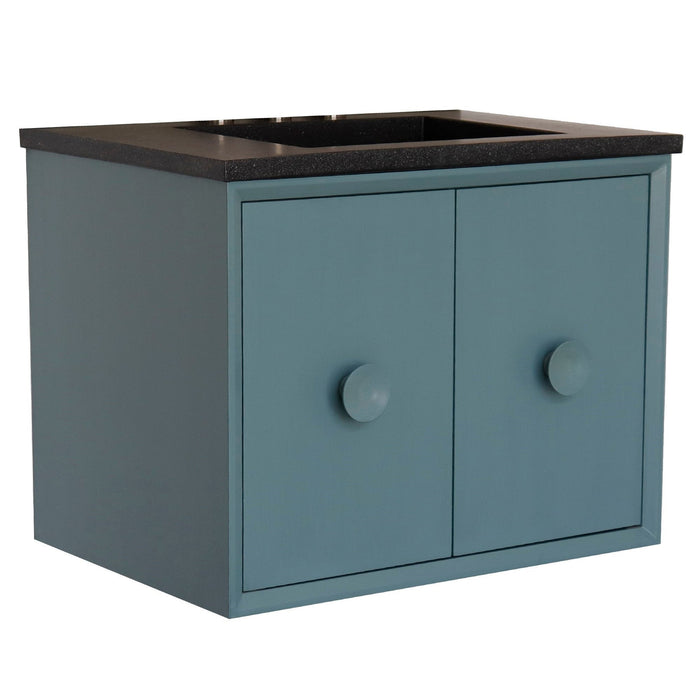 Bellaterra Home Stora 31" 2-Door 1-Drawer Aqua Blue Wall-Mount Vanity Set With Concrete Integrated Rectangular Ramp Sink and Black Concrete Top - Luxe Vanity & Tub