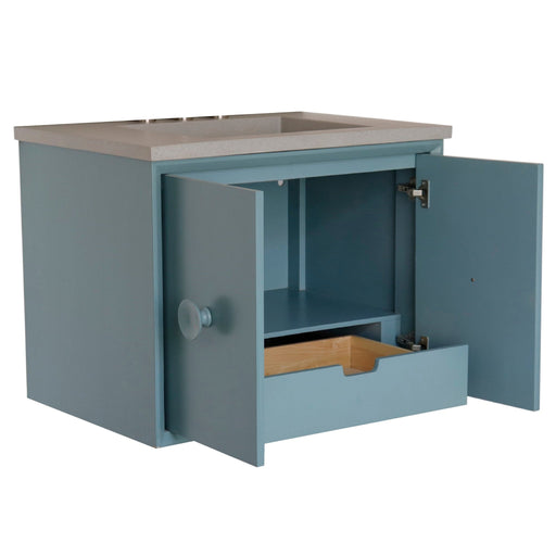 Bellaterra Home Stora 31" 2-Door 1-Drawer Aqua Blue Wall-Mount Vanity Set With Concrete Integrated Rectangular Ramp Sink and Gray Concrete Top - Luxe Vanity & Tub